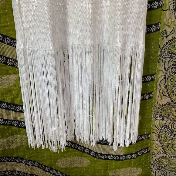 NWOT J. Crew Collection White Fringe Trim with Sequins Sheath Dress Size 6 - Picture 5 of 16